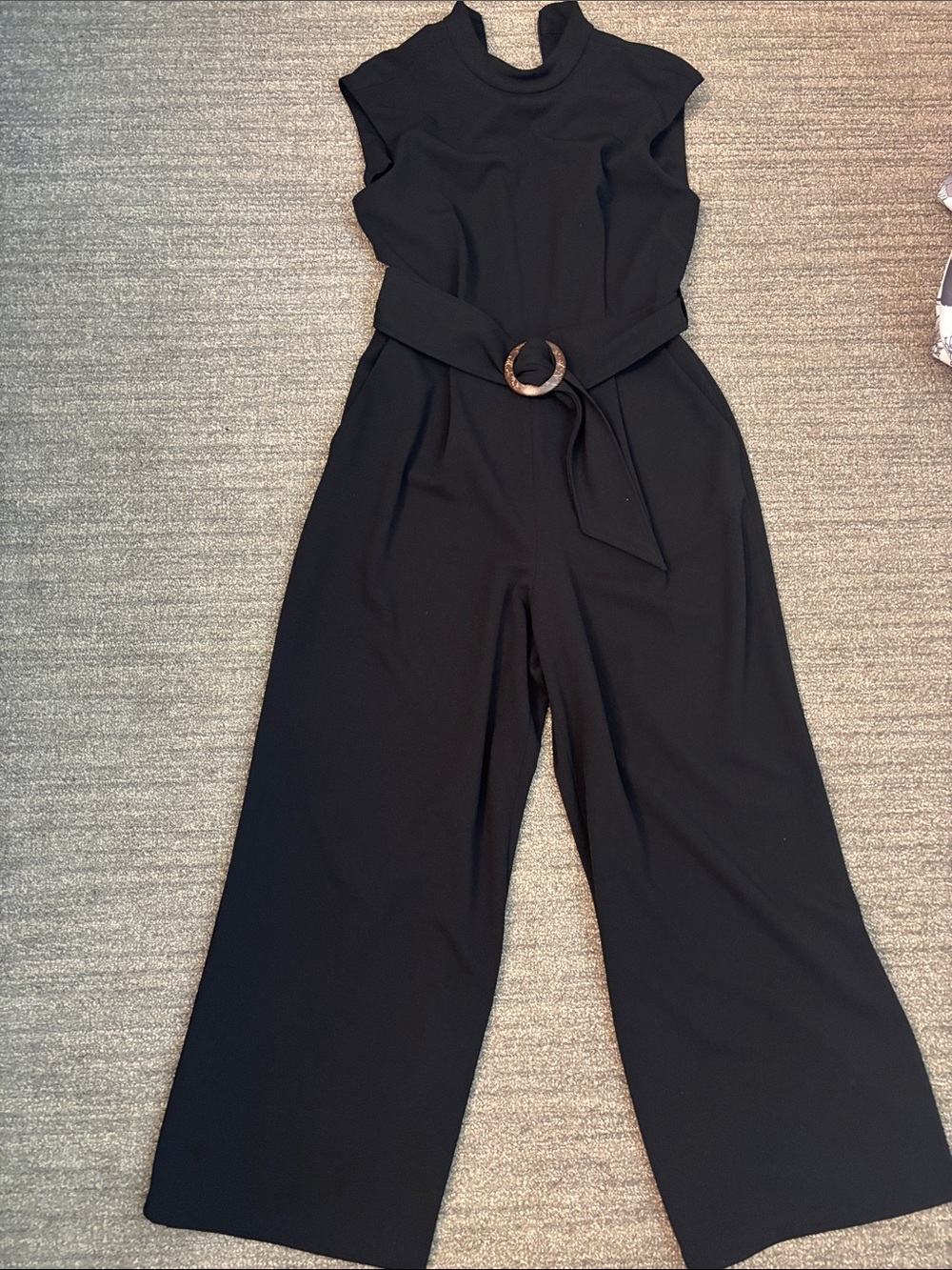 Calvin Klein Black Sleeveless Wide-Leg Jumpsuit with Buckle Belt